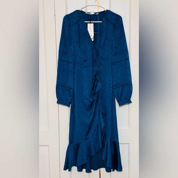 Veronica Beard Teal Miriam Ruffle Wrap Long Sleeve Midi Dress - Picture 6 of 9